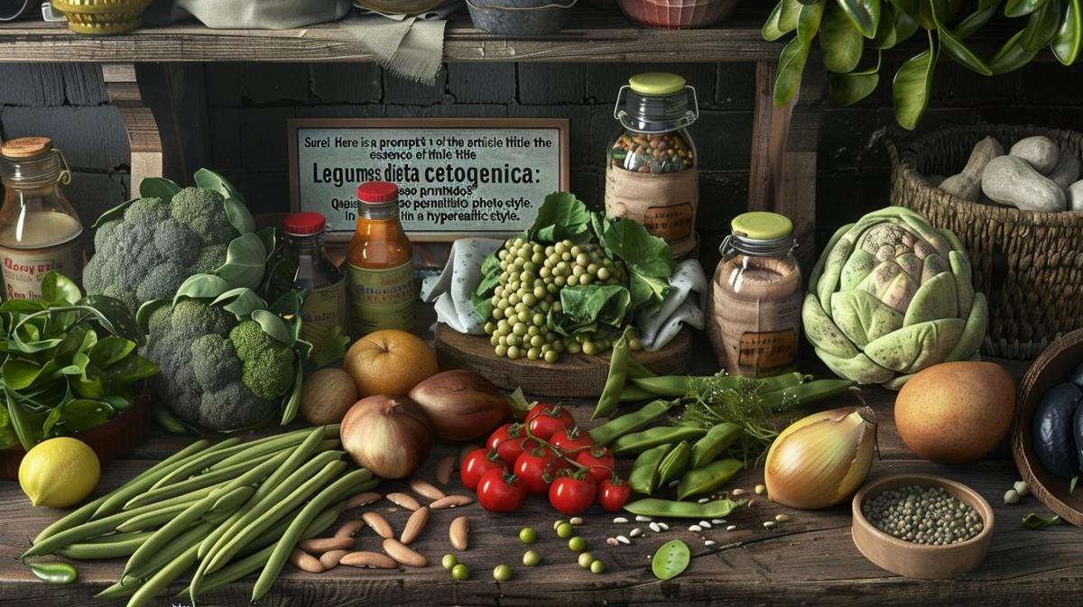 Fotografia hiper-realista de legumes amigáveis ao keto em uma mesa rústica cercada por vegetais keto.